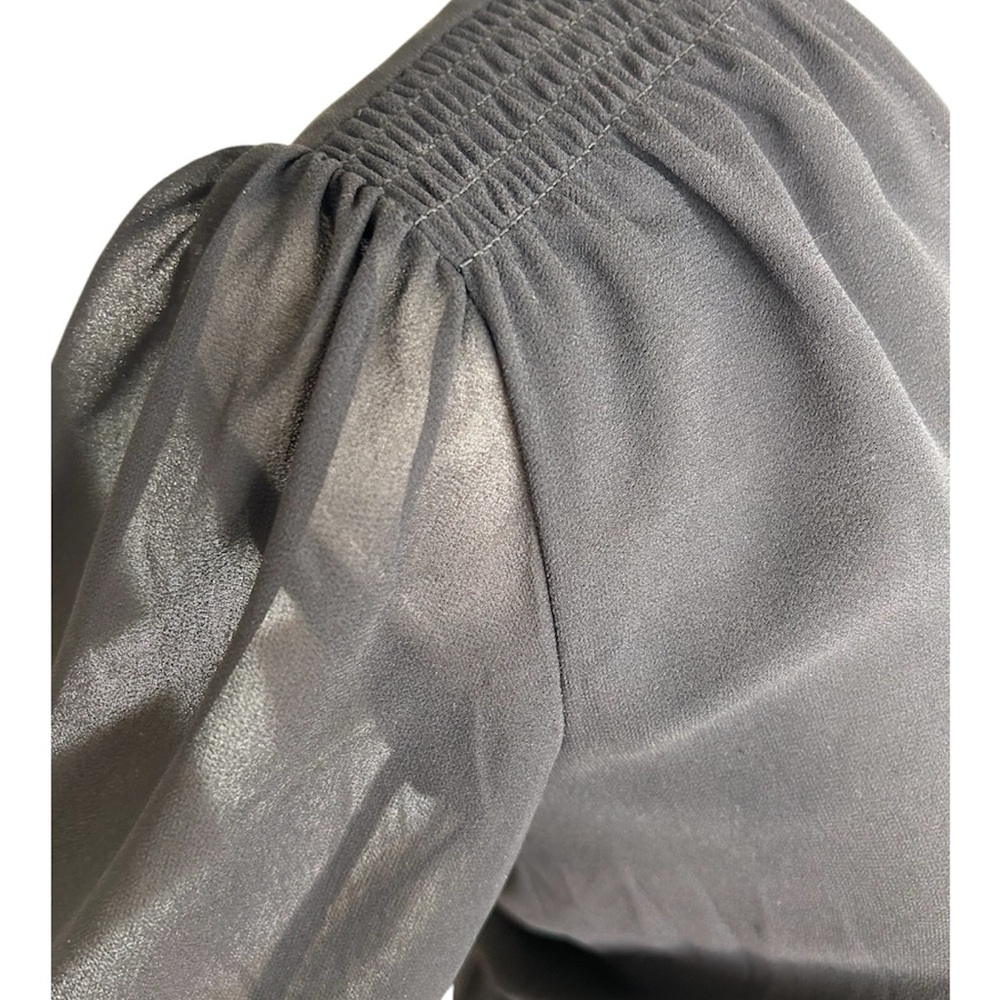 Michael Kors Black Sheer Dress Ruffle Hem Flowy V Neck Cinched Waist Size XS - Picture 5 of 6